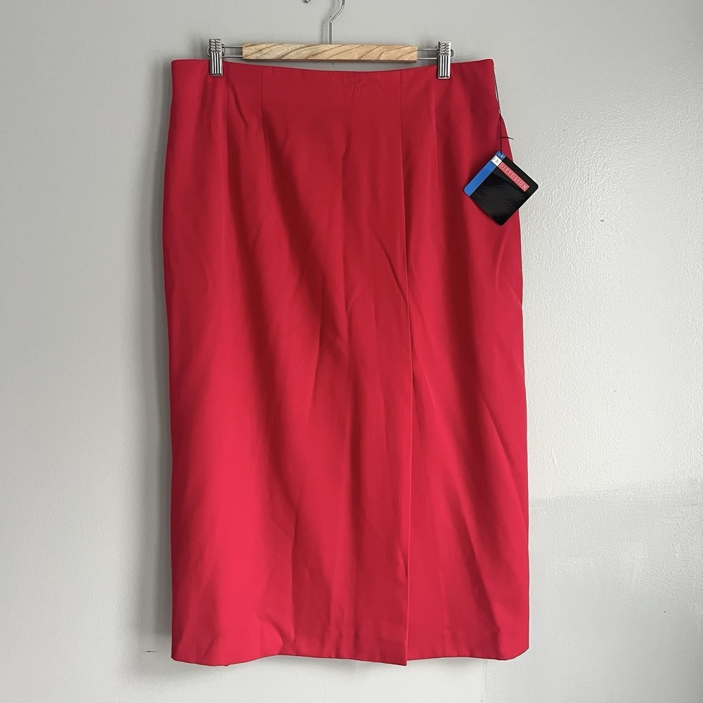 Vintage Deadstock IB Diffusion Red Wool MIDI Pencil Skirt Minimalist 18W NWT